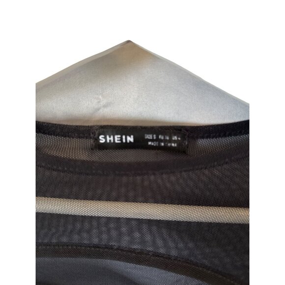 Shein Black Mesh Long Sleeve Crop Top Size S Sheer Clubwear Whimsygoth Y2K - Picture 3 of 7